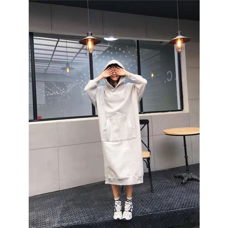 GREY | サイドスリットプルパーカーワンピース/カンガルーポケット | LETee