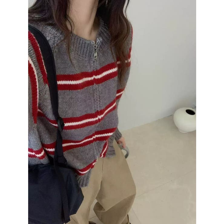 ボーダーニットカーディガン/ダブルジップ | LETee | 詳細画像7 