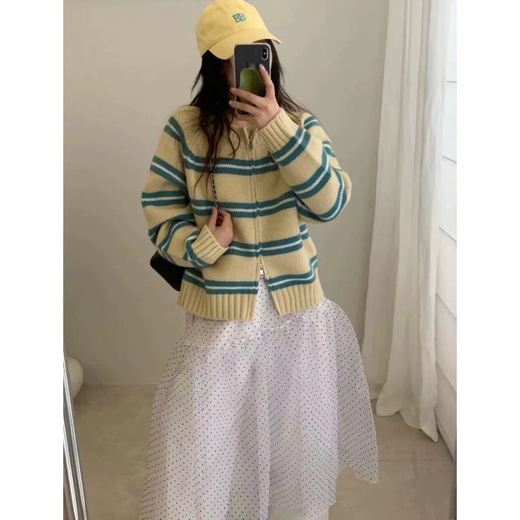 ボーダーニットカーディガン/ダブルジップ | LETee | 詳細画像8 