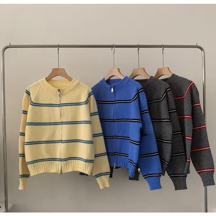 ボーダーニットカーディガン/ダブルジップ | LETee | 詳細画像10 