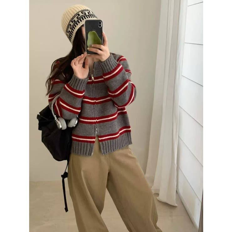 ボーダーニットカーディガン/ダブルジップ | LETee | 詳細画像6 