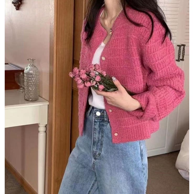 変わり織ニットカーディガン/クルーカーデ/モールヤーン | LETee | 詳細画像1 