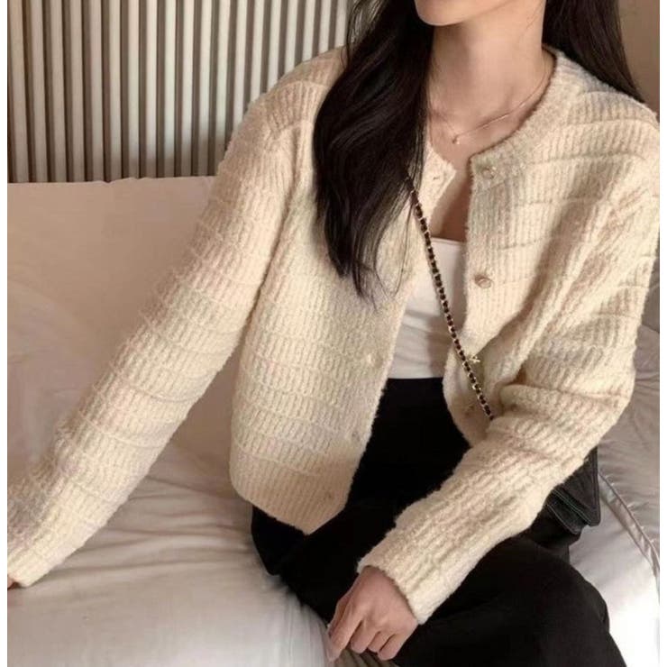 変わり織ニットカーディガン/クルーカーデ/モールヤーン | LETee | 詳細画像7 