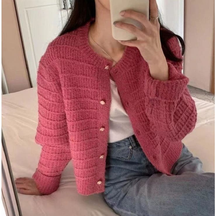 変わり織ニットカーディガン/クルーカーデ/モールヤーン | LETee | 詳細画像2 