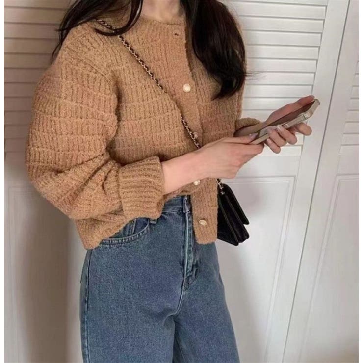 変わり織ニットカーディガン/クルーカーデ/モールヤーン | LETee | 詳細画像4 