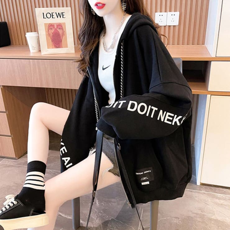 BLACK | 袖ロゴ切替ジップパーカー/ロゴチップ | LETee