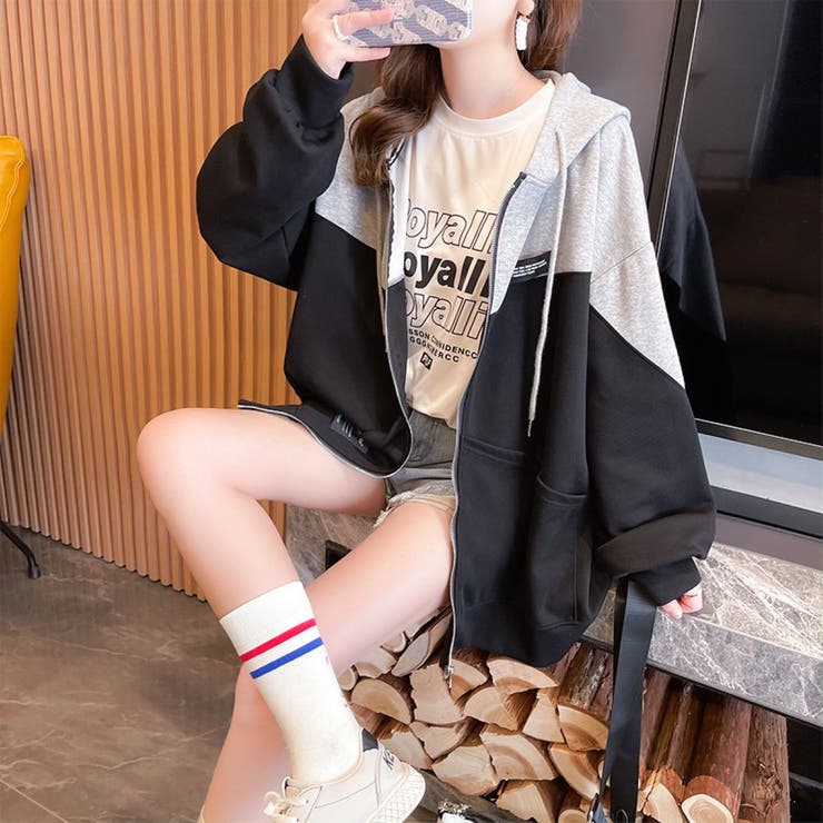 バイカラーパーカージャケット/ジップパーカー | LETee | 詳細画像2 