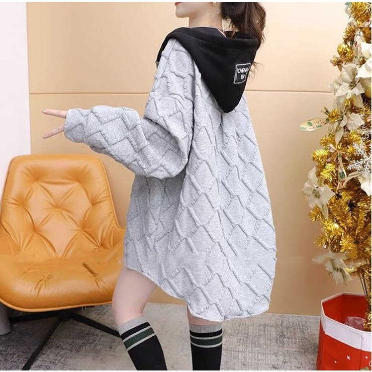 フード配色パーカー/フクレ織柄/ドットボタン/シャツ風パーカー | LETee | 詳細画像15 