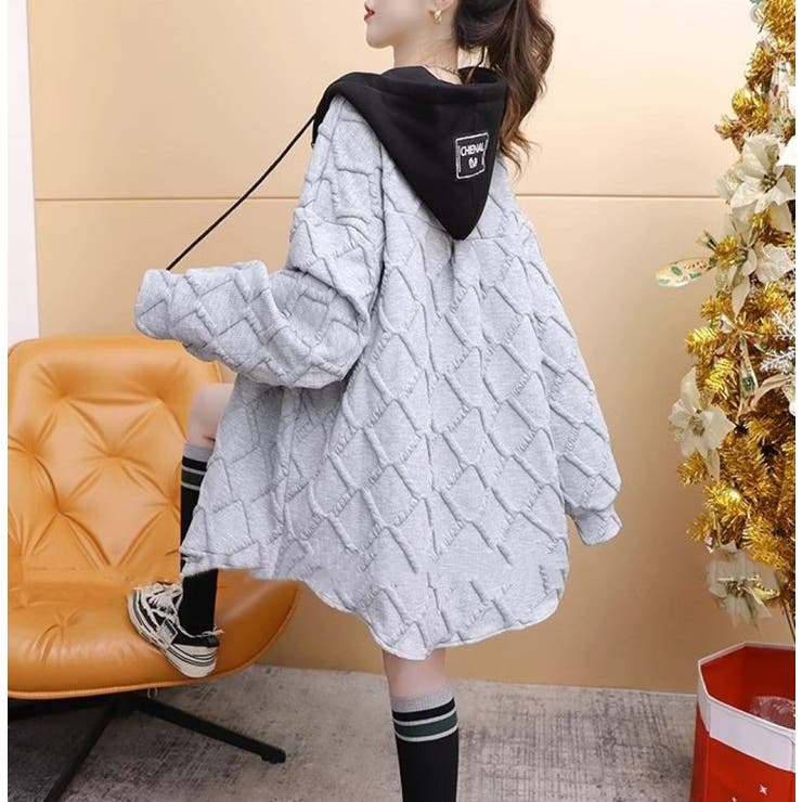 フード配色パーカー/フクレ織柄/ドットボタン/シャツ風パーカー | LETee | 詳細画像16 