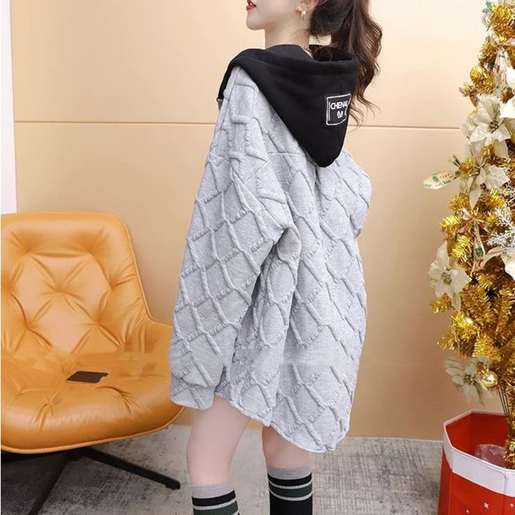 フード配色パーカー/フクレ織柄/ドットボタン/シャツ風パーカー | LETee | 詳細画像17 