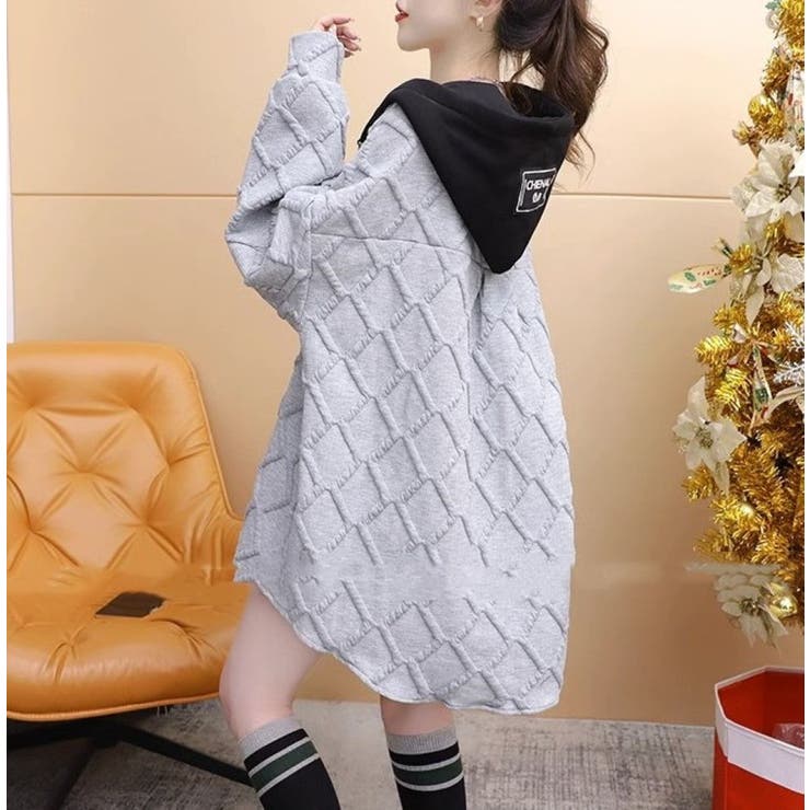 フード配色パーカー/フクレ織柄/ドットボタン/シャツ風パーカー | LETee | 詳細画像18 