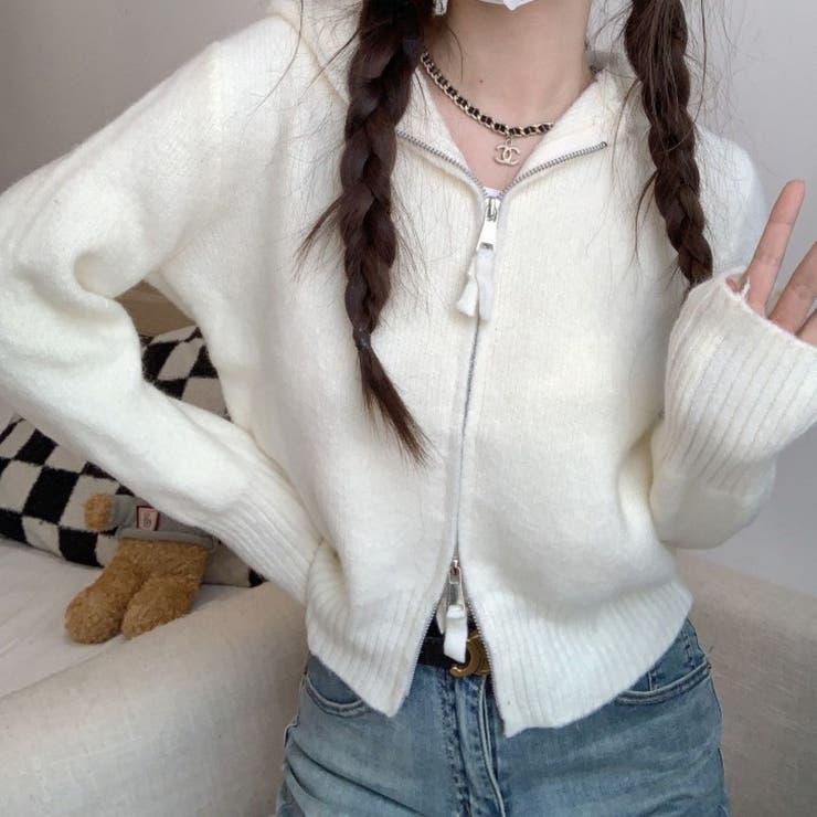 IVORY | ダブルジップ♪ニットパーカー | LETee