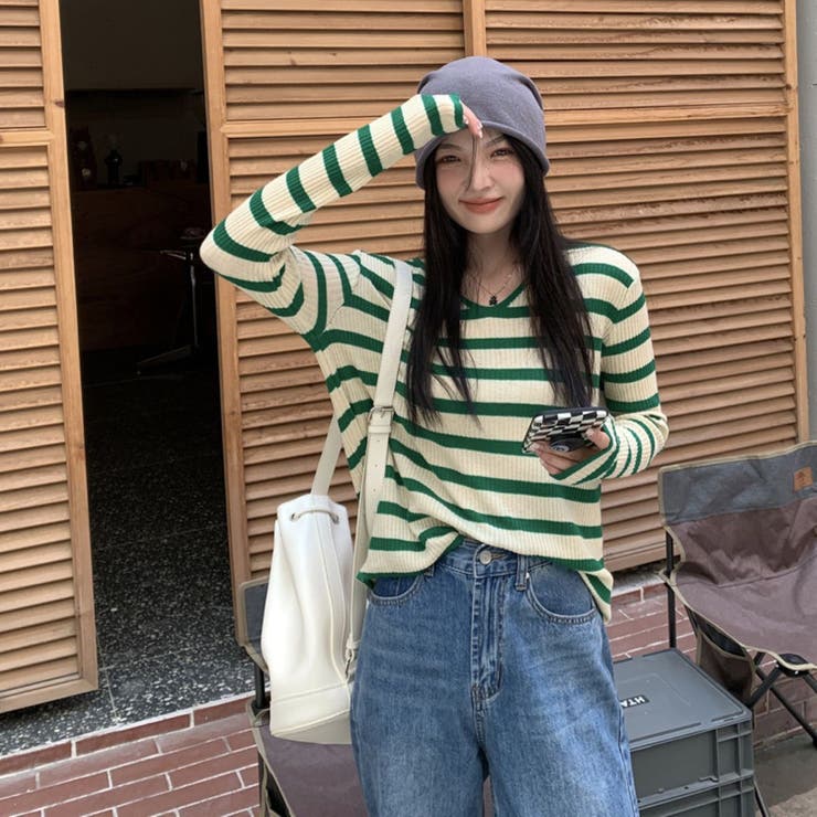 GREEN | ボーダーロンT/カットソー | LETee