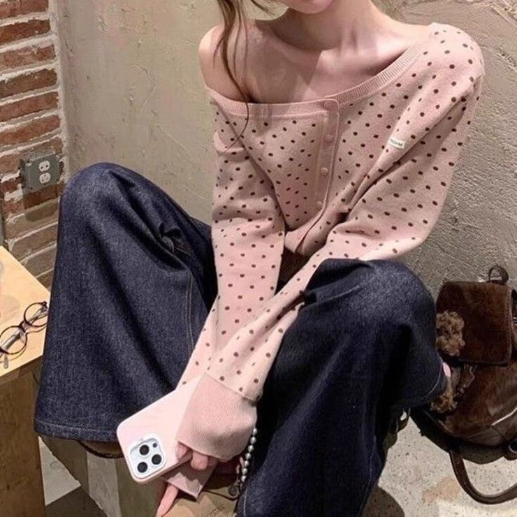 PINK | オフショルダー カーディガン アシンメトリ | LETee