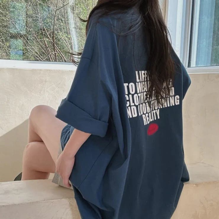 NAVY | バックロゴプリント ビッグTシャツ | LETee