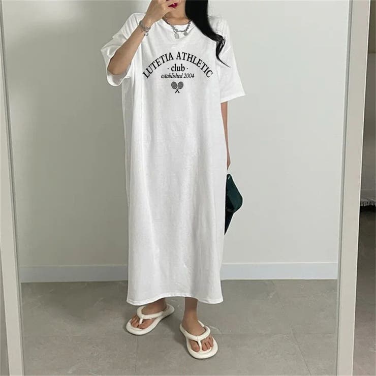 WHITE | 半袖ロゴプリントTシャツワンピース | LETee