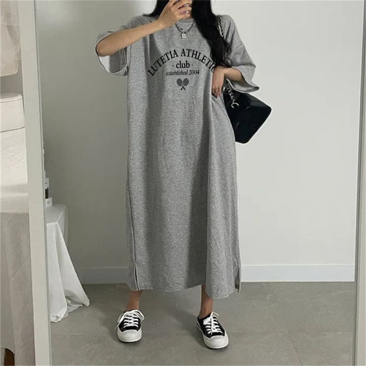 GREY | 半袖ロゴプリントTシャツワンピース | LETee