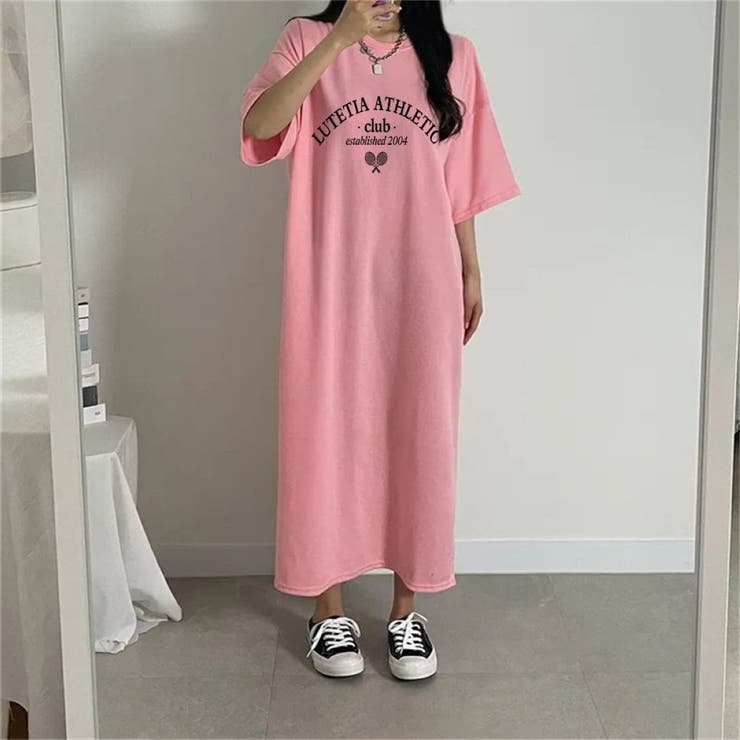PINK | 半袖ロゴプリントTシャツワンピース | LETee