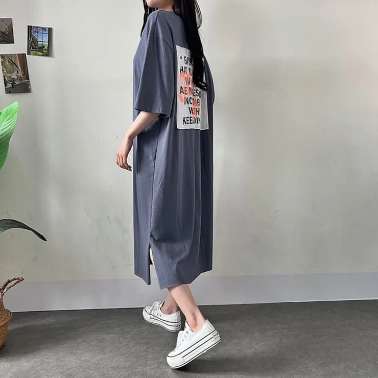 C.GREY | 半袖ロゴバックプリントTシャツワンピース | LETee