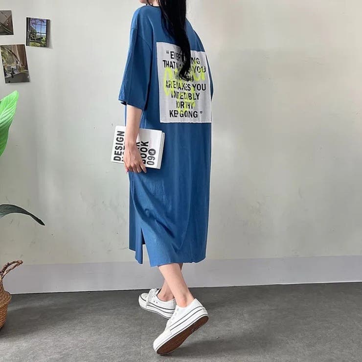 NAVYBLUE | 半袖ロゴバックプリントTシャツワンピース | LETee