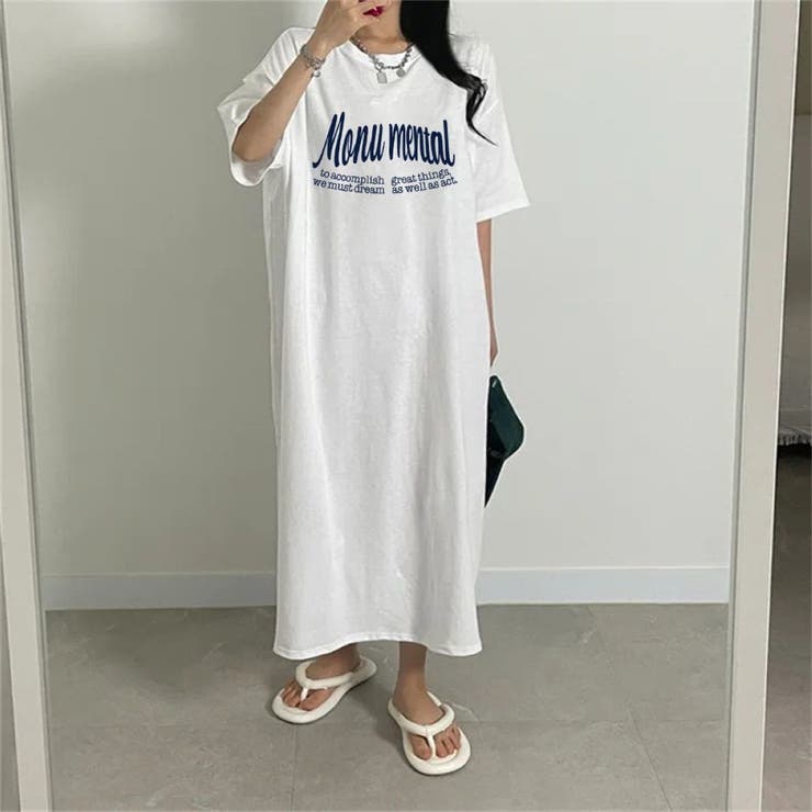 WHITE | 半袖ロゴプリントTシャツワンピース | LETee
