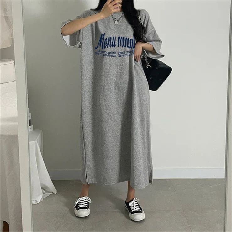 GREY | 半袖ロゴプリントTシャツワンピース | LETee