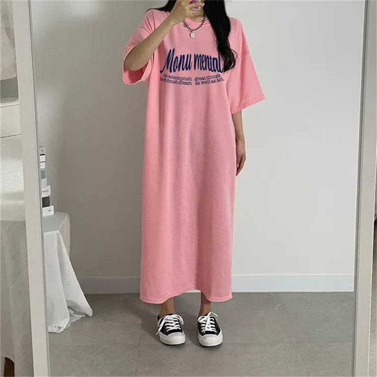 PINK | 半袖ロゴプリントTシャツワンピース | LETee