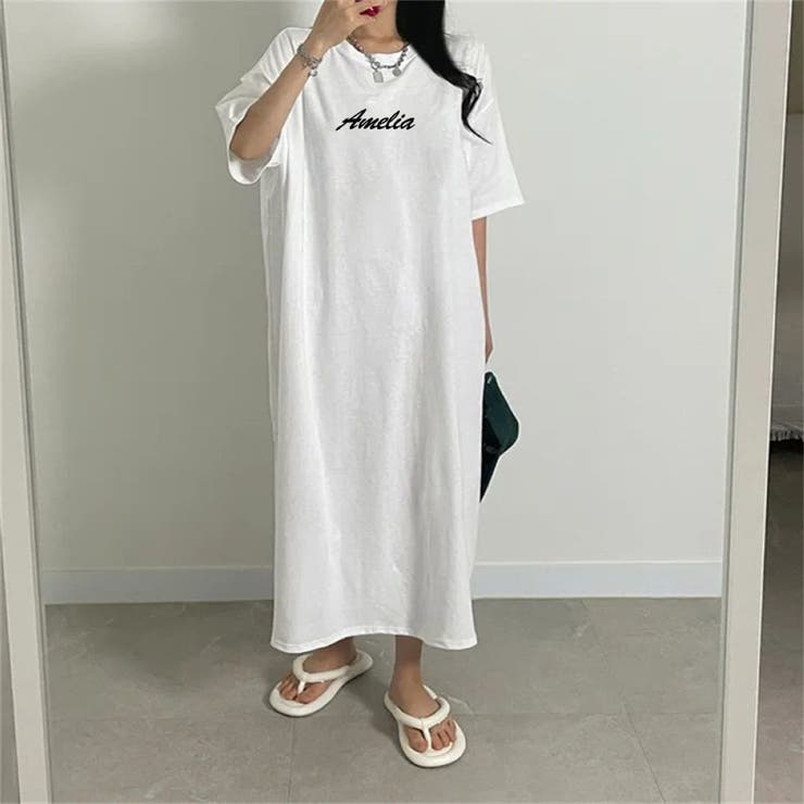 WHITE | 半袖ロゴプリントTシャツワンピース | LETee