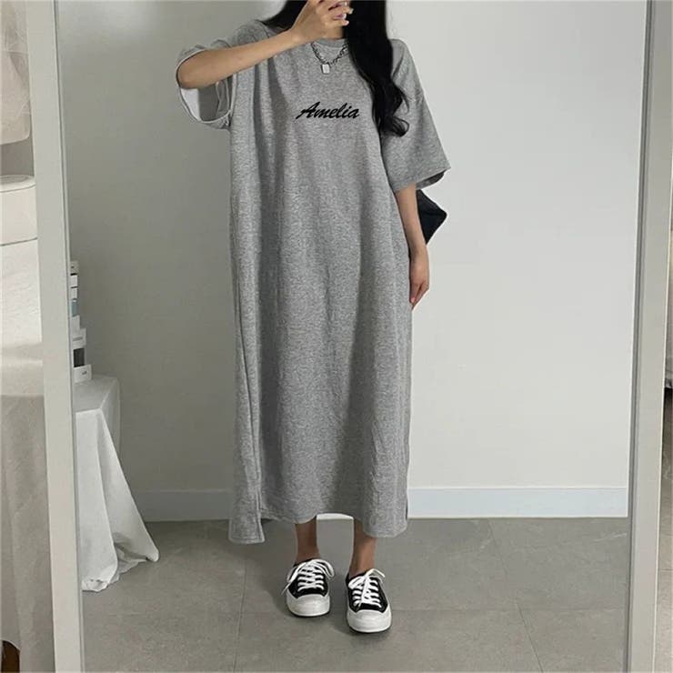 GREY | 半袖ロゴプリントTシャツワンピース | LETee