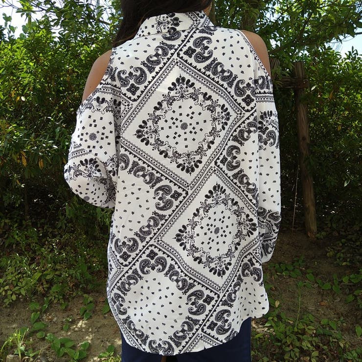 バンダナ柄ショルダーオープンシャツ ゆったり リラックス | Lips | 詳細画像3 