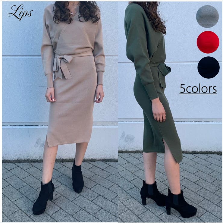 カシュクールニットワンピース 長袖ドレス ワンピース 品番 Lpsw Lips リップス のレディースファッション通販 Shoplist ショップリスト
