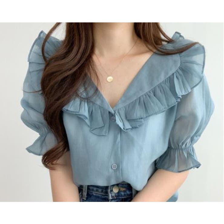 バブルスリーブシフォンシャツ Tシャツ ティシャツ[品番：LPSW0001224 