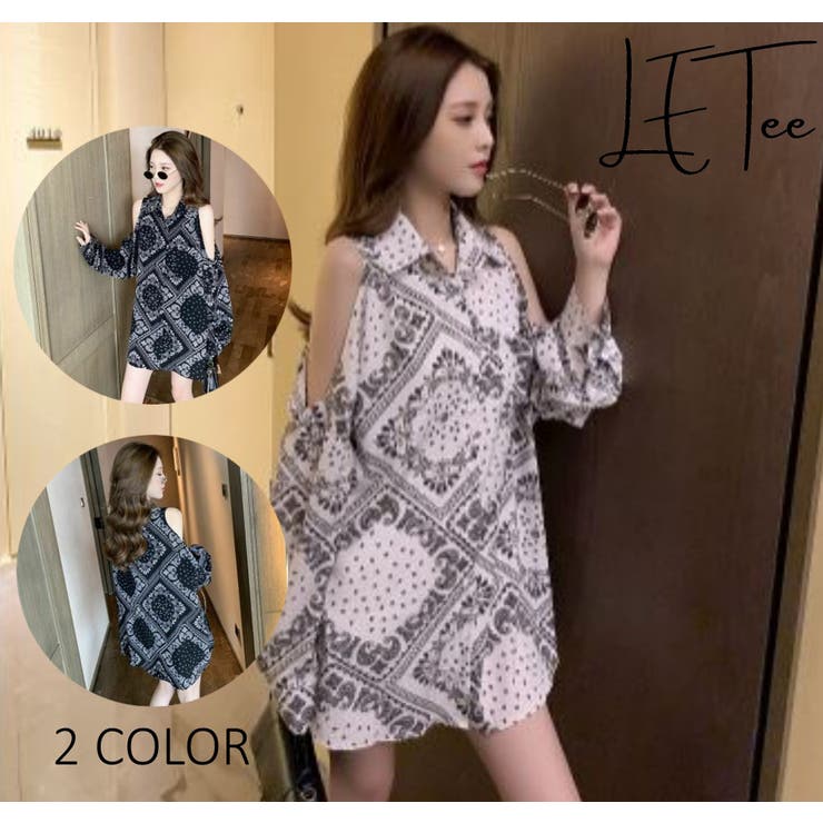 バンダナ柄ショルダーシャツ 柄シャツ ブラウス[品番：LPSW0001681