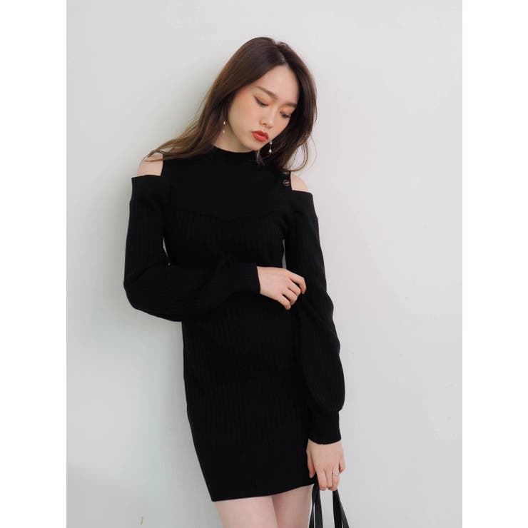 品質保証 レイヤード風オープンショルダーニットワンピース ロングワンピース Alrc Asia