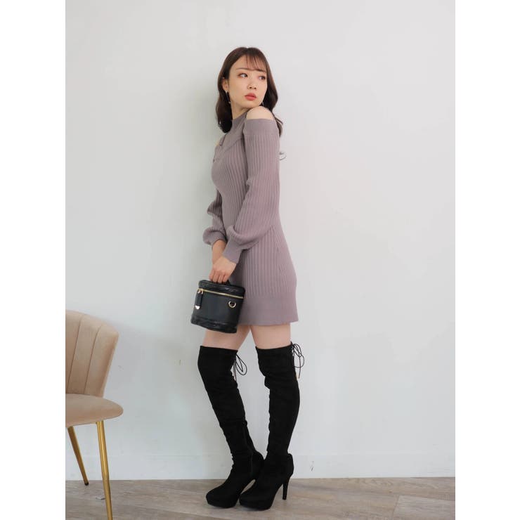 品質保証 レイヤード風オープンショルダーニットワンピース ロングワンピース Alrc Asia