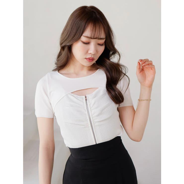 ZIPレイヤードハーフニット [品番：LINW0001916]｜LIPSERVICE（リップサービス）のレディースファッション通販｜SHOPLIST（ショップリスト）