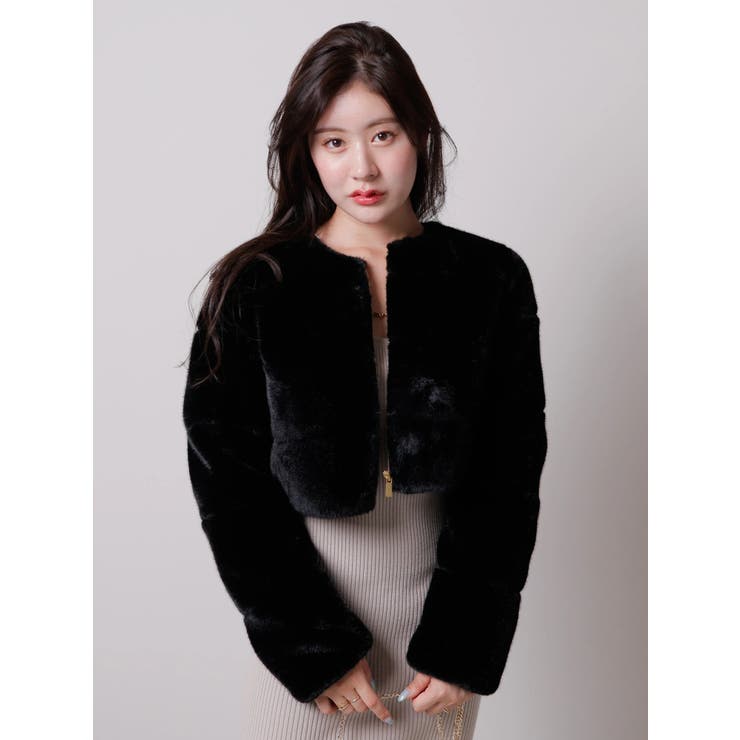 ブラック | カッティングショートファージャケット | LIPSERVICE