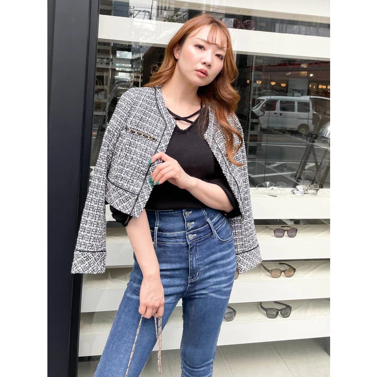 glossy tweedノーカラージャケット | LIPSERVICE | 詳細画像10 