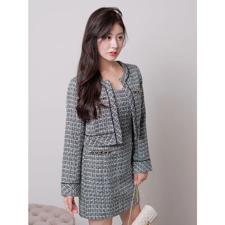 glossy tweedノーカラージャケット | LIPSERVICE | 詳細画像20 