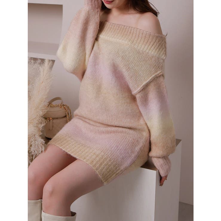 グラデーションオフショルニットワンピース[品番：LINW0002122