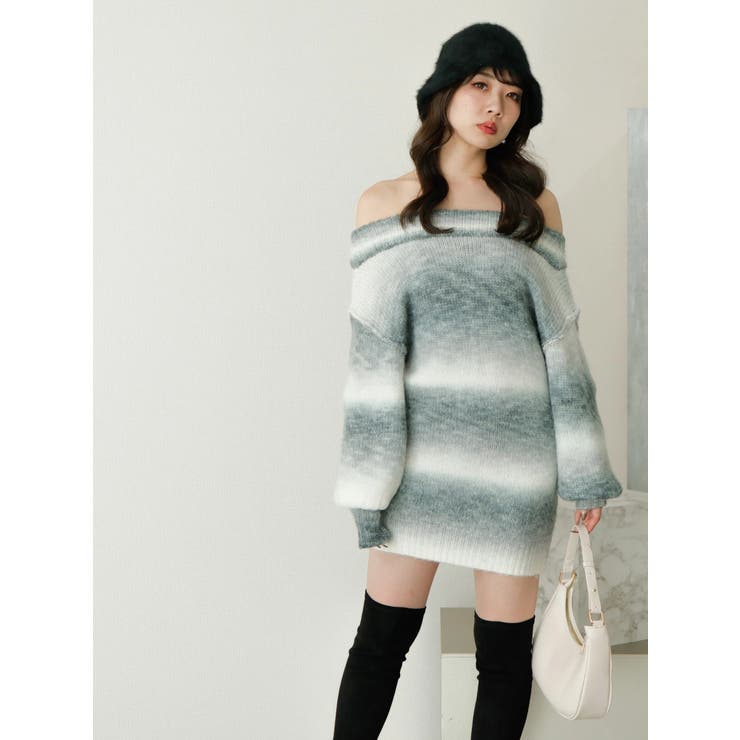 グラデーションオフショルニットワンピース[品番：LINW0002122