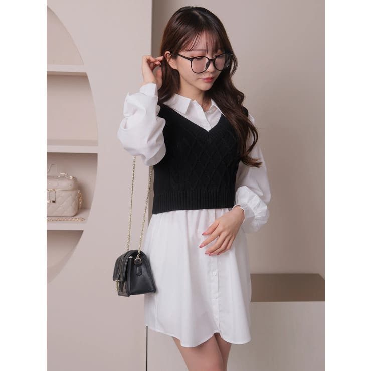 NEHERA ネヘラ/レイヤード♡シャツワンピース/36 セール】ショートシャツレイヤードワンピース（シャツワンピース