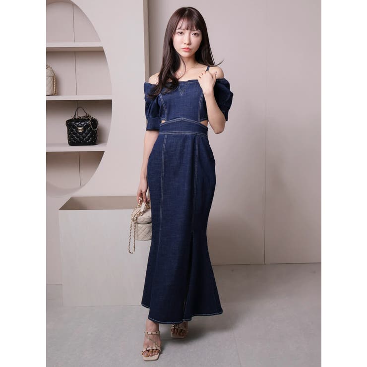 2wayショルダーデニムマーメイドワンピース[品番：LINW0002239  
