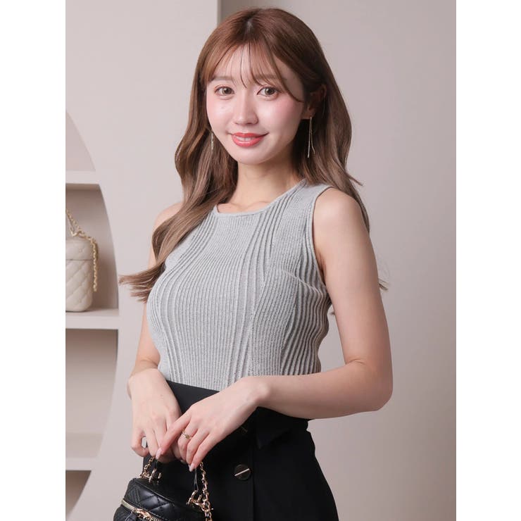 バイカラーリブノースリニット[品番：LINW0002329]｜LIPSERVICE