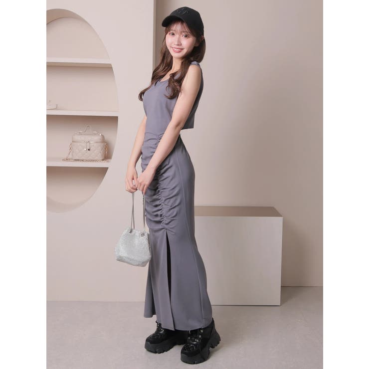 ギャザーカットマーメイドワンピース[品番：LINW0002335