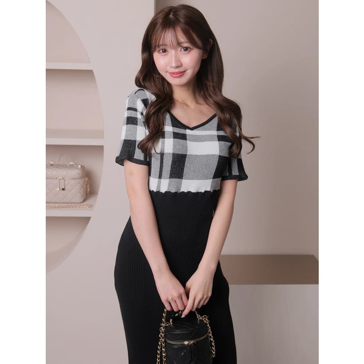 【大人気完売♡着用2回】エステラケー　Bonnieバイカラースカラップワンピース セール】BI COLOR STITCH SET UP バイ カラー ステッチ セット