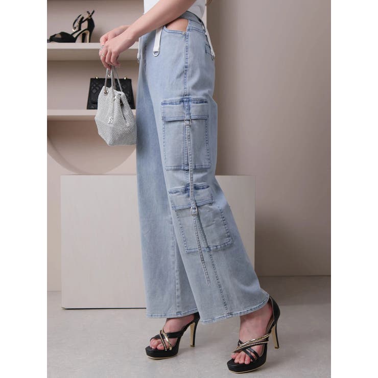 ウエストオープンデニムカーゴパンツ[品番：LINW0002400