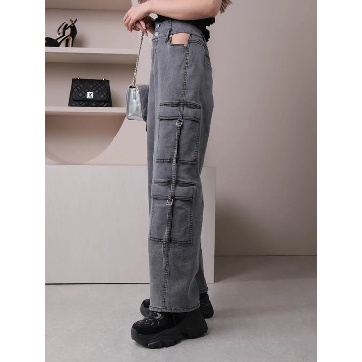 ウエストオープンデニムカーゴパンツ[品番：LINW0002400