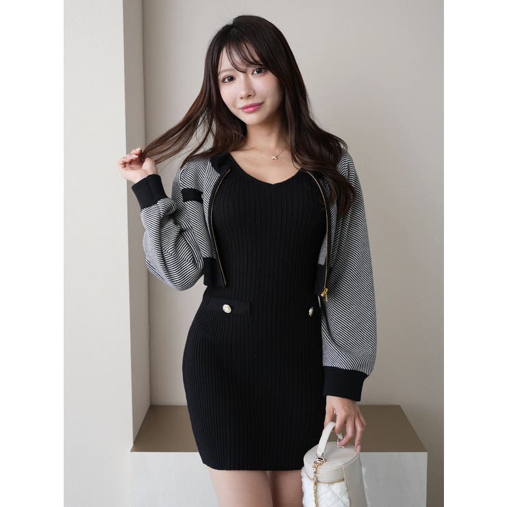 ブラック | ツイードアンサンブルニットワンピース | LIPSERVICE