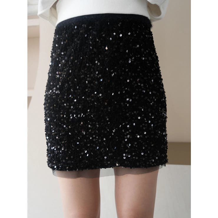 ブラック | スパンコールミニスカート | LIPSERVICE